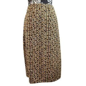 Casual Corner L Tan Brown Cream Geometric Midi Slip Skirt EUC